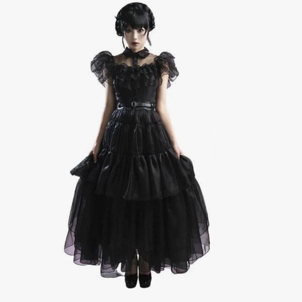 Wednesday Adam’s Elegant Black Ruffled Dress/ Costume